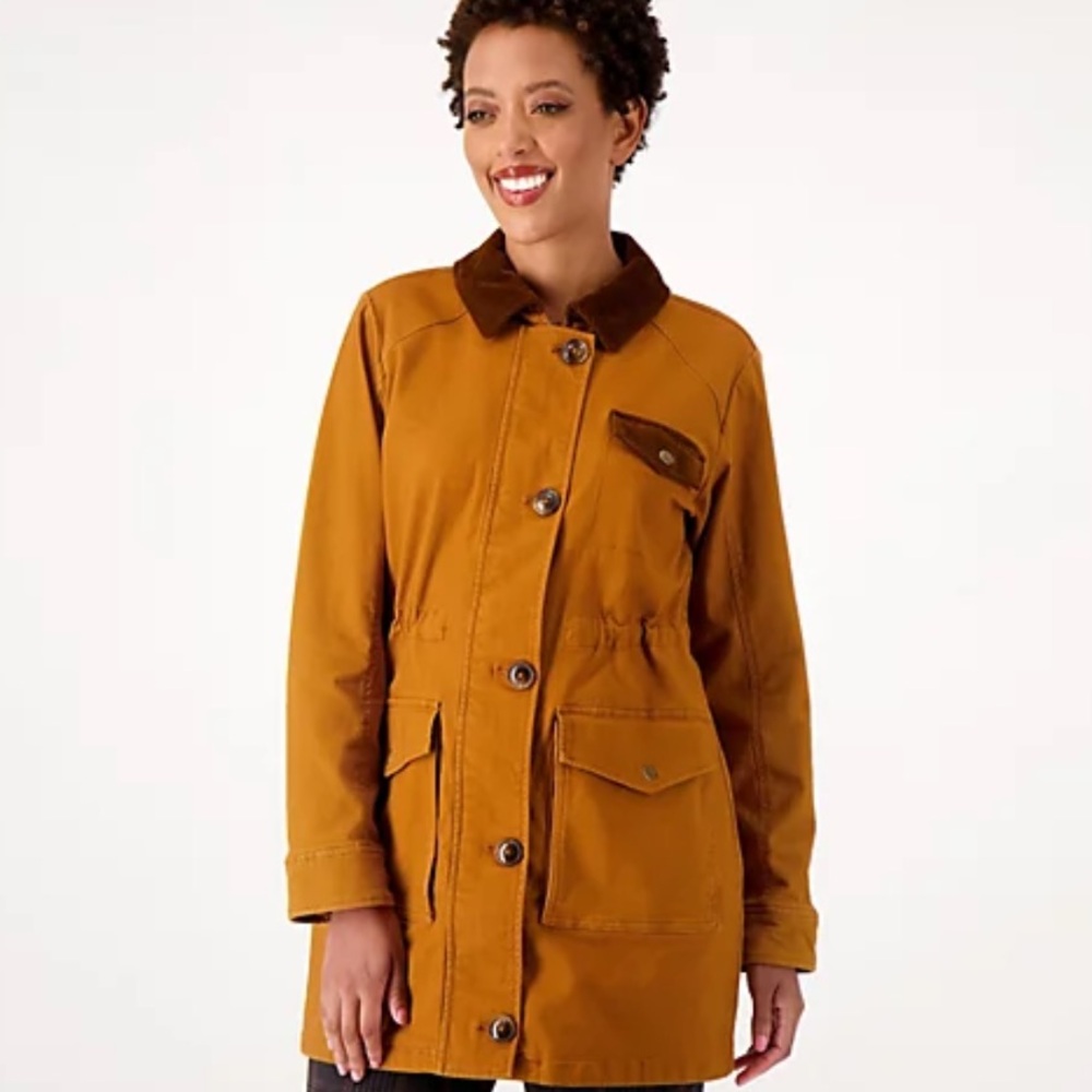Joan Rivers Corduroy Trim Field Jacket Ginger Brown Utility Coat Size M